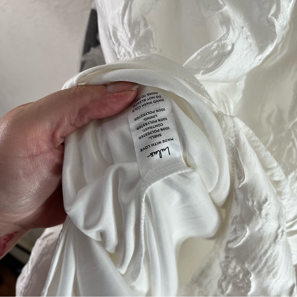 Lulu's Gorgeous Persona White Satin Jacquard Tie Strap Midi Dress - Picture 15 of 15